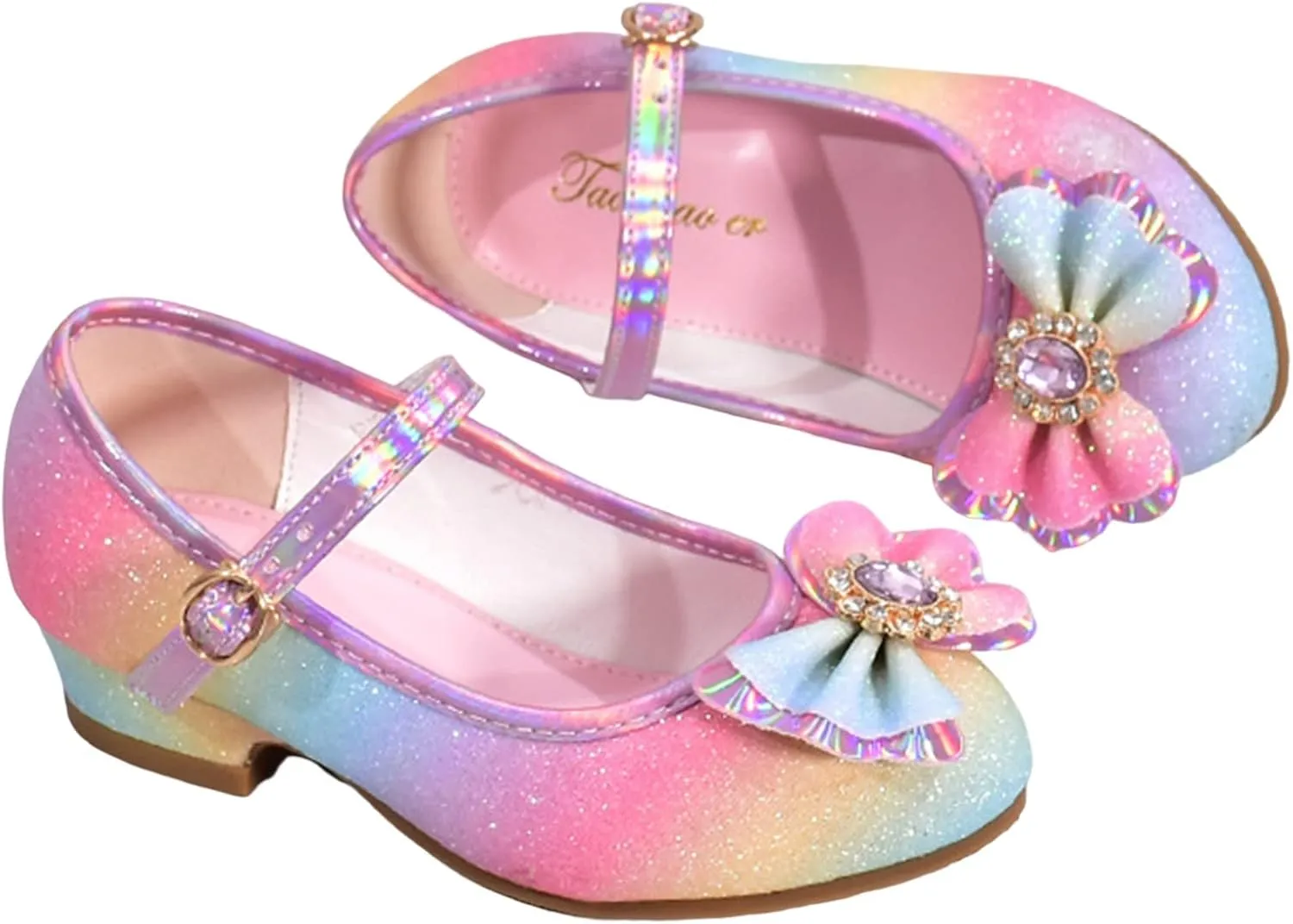 Sequins Bow High Heels Sandals For Girls Ankle Cr??b Dress Dance Shoes Little Kid Toddler Shoes Summer Strap