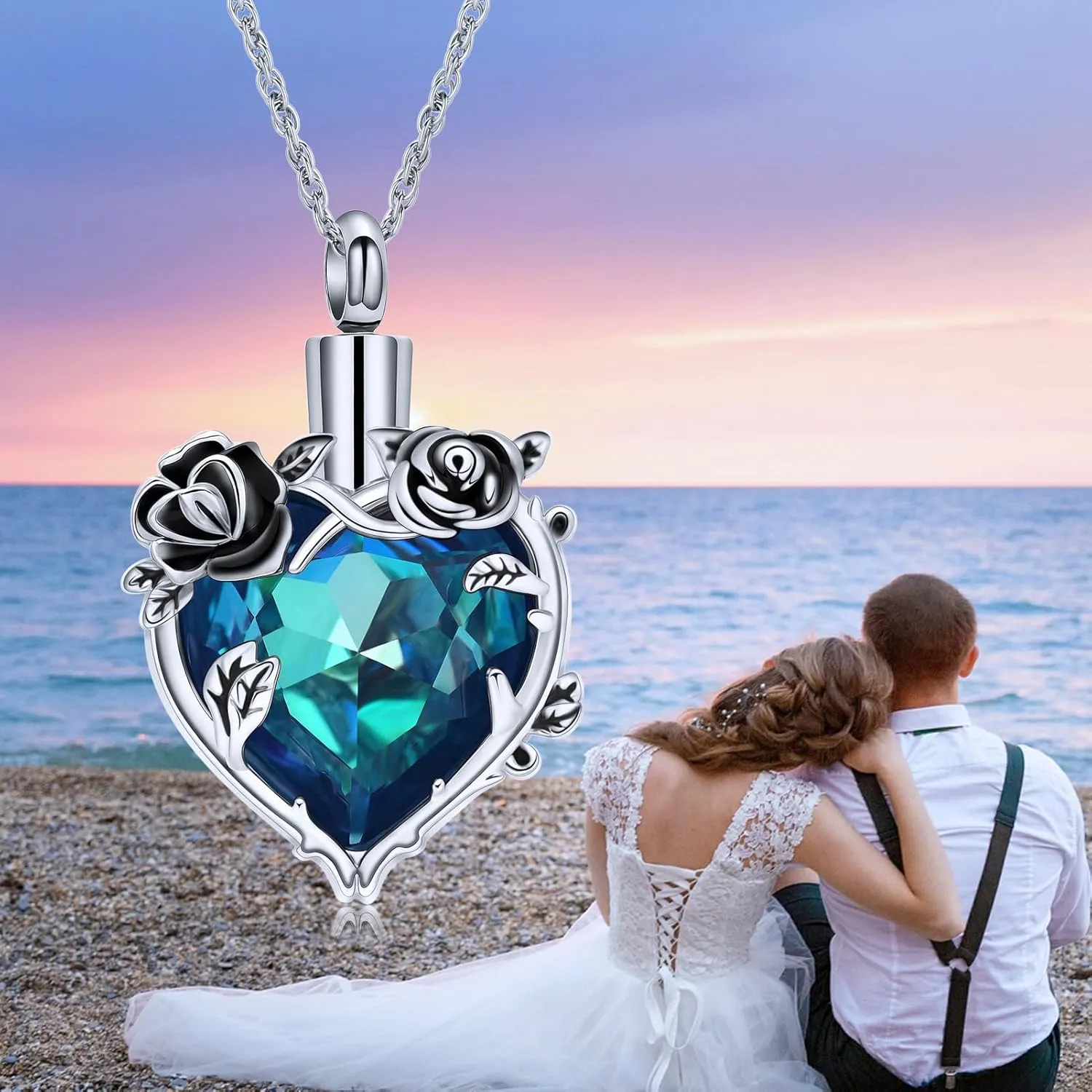 shajwo Cremation Jewelry Rose Flower Heart Urn Necklaces for Ashes for Women Memorial Human Ashes Pendant