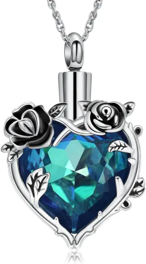 shajwo Cremation Jewelry Rose Flower Heart Urn Necklaces for Ashes for Women Memorial Human Ashes Pendant