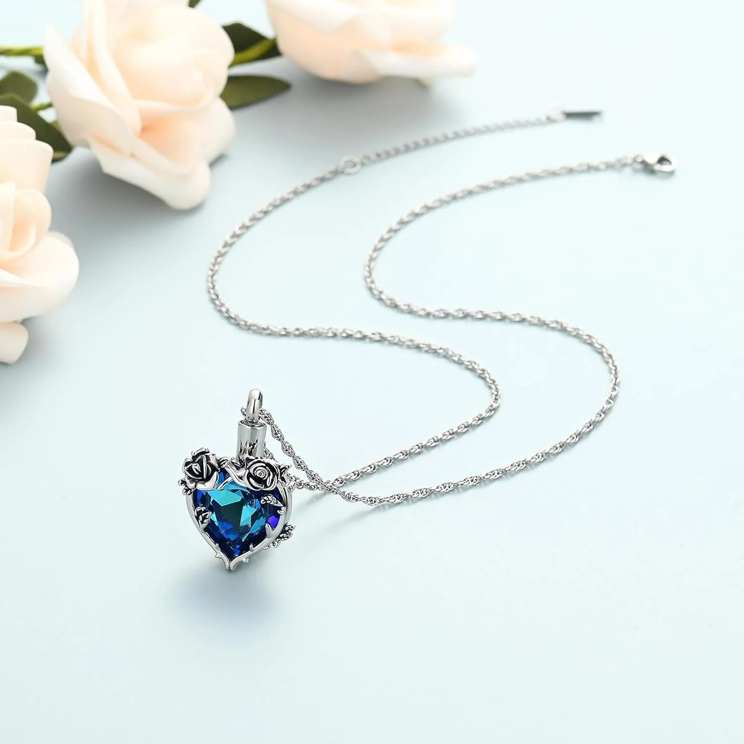 shajwo Cremation Jewelry Rose Flower Heart Urn Necklaces for Ashes for Women Memorial Human Ashes Pendant