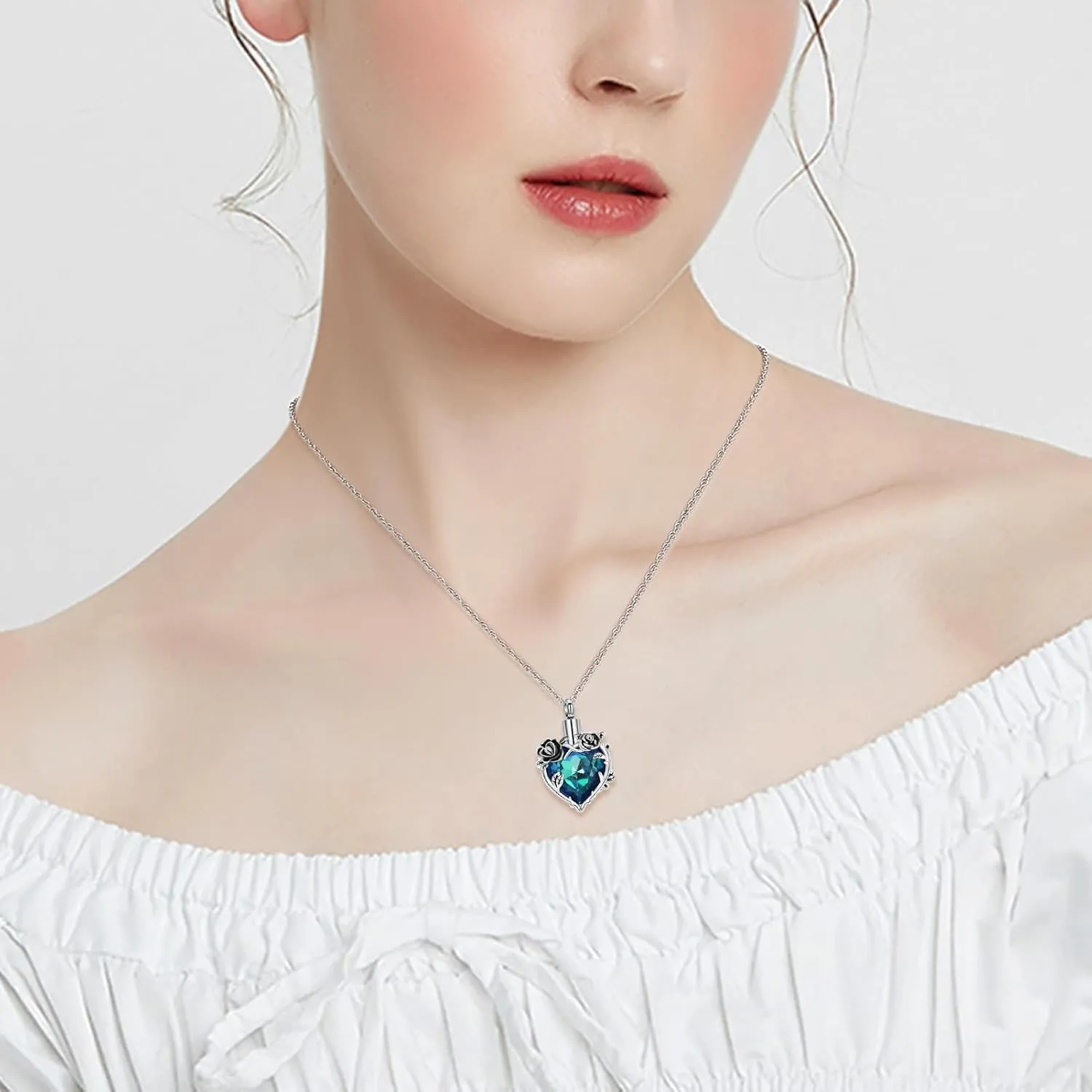 shajwo Cremation Jewelry Rose Flower Heart Urn Necklaces for Ashes for Women Memorial Human Ashes Pendant