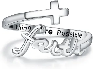 Silver Faith Cross Ring - Christian Religious Statement Jewelry for Men and Women (Faith)
