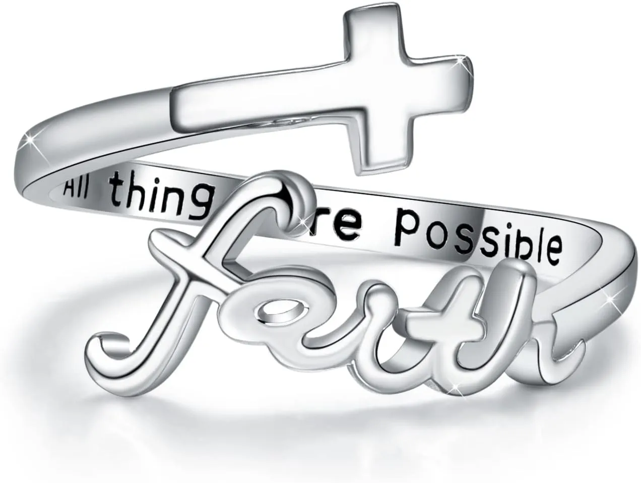 Silver Faith Cross Ring - Christian Religious Statement Jewelry for Men and Women (Faith)