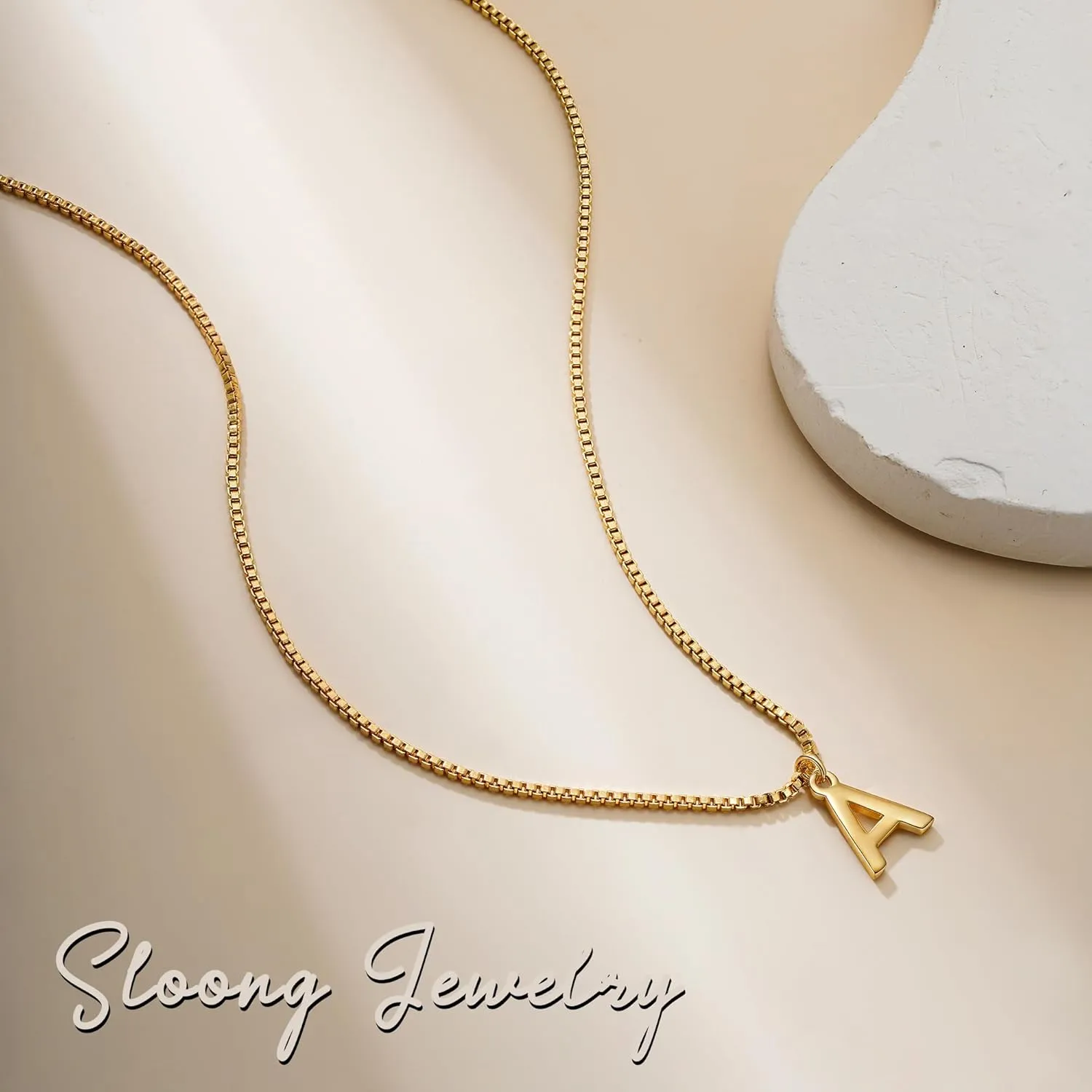 SLOONG Initial Necklaces for Women Teen Girls, 18K Gold Plated Necklace Dainty A - Z Pendant Personailzed Necklace Cute Initial Letter Necklace Gold Jewelry Gifts