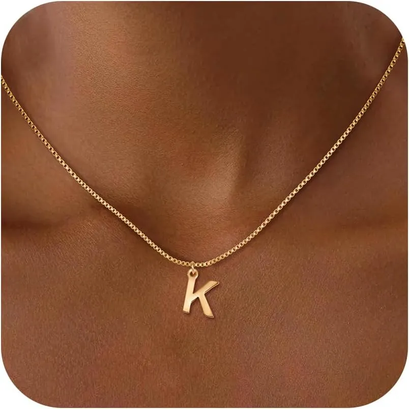 SLOONG Initial Necklaces for Women Teen Girls, 18K Gold Plated Necklace Dainty A - Z Pendant Personailzed Necklace Cute Initial Letter Necklace Gold Jewelry Gifts