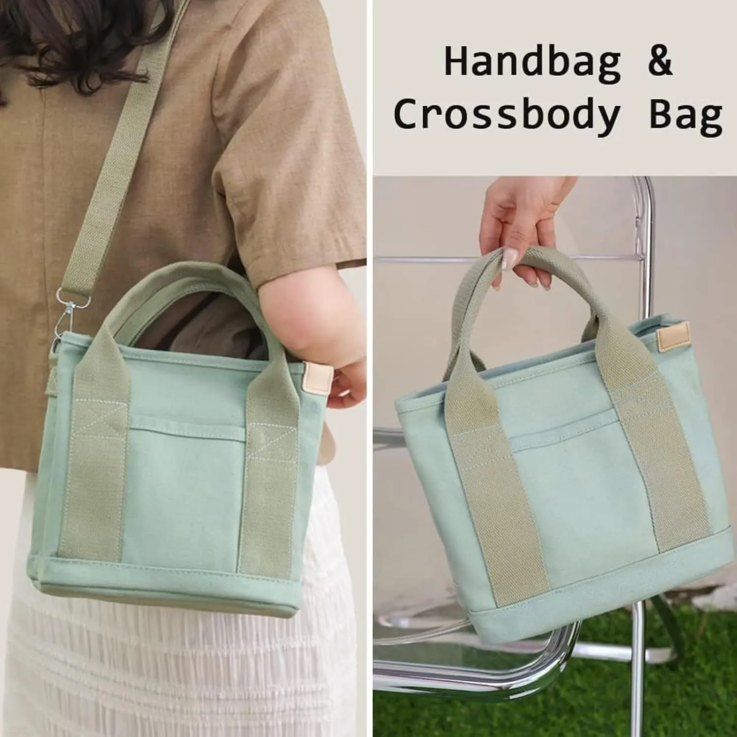 Small Tote Bag with Zipper Canvas Tote Bags Crossbody Bag with Compartments Shoulder Bag Satchel Hobo Bag Messenger Bag
