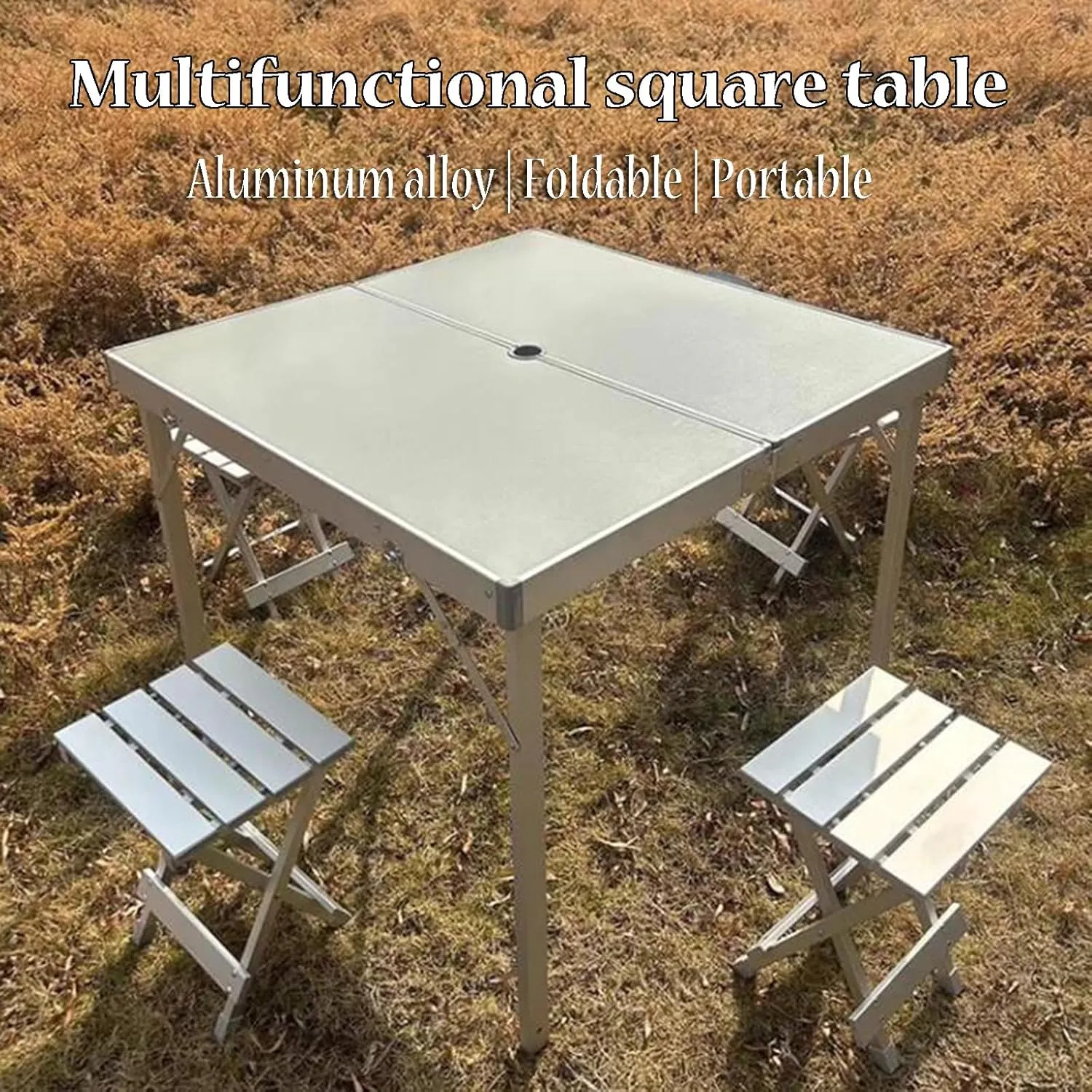SOBOUR Folding Camping Table Square-Shaped Picnic Table Aluminum Alloy Camping Table Roll Up Desktop with Storage Bag for Outdoor, No Umbrella Hole