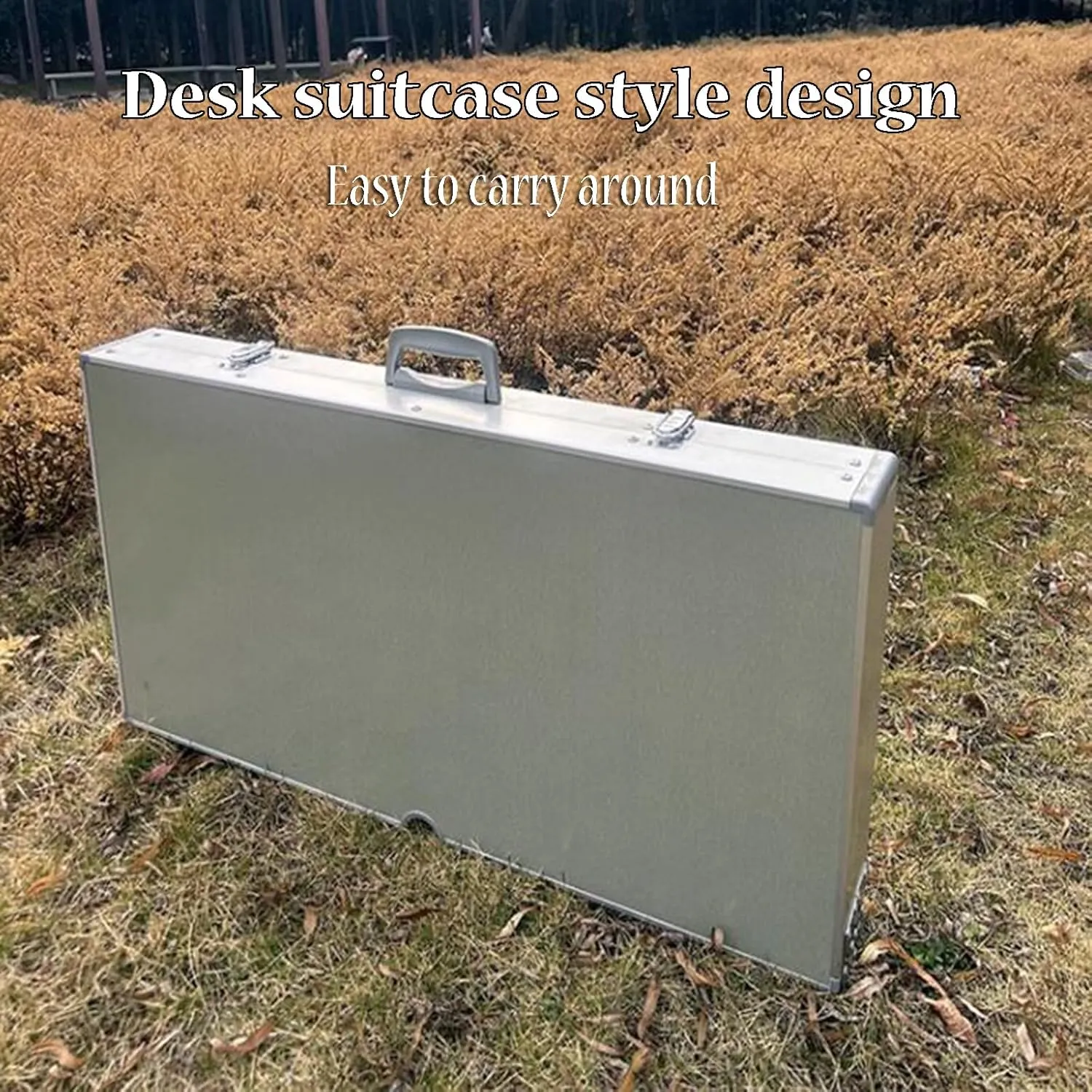 SOBOUR Folding Camping Table Square-Shaped Picnic Table Aluminum Alloy Camping Table Roll Up Desktop with Storage Bag for Outdoor, No Umbrella Hole