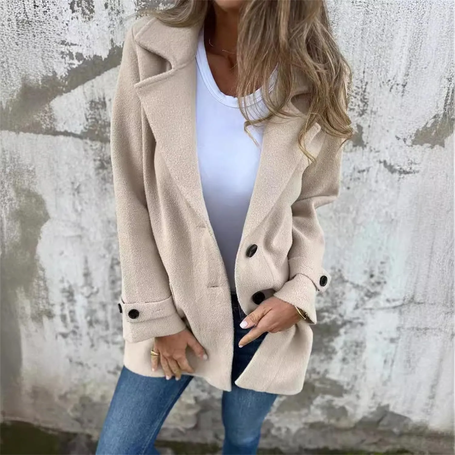 Solid Color Button Up Cardigan Trench Long Sleeve Solid Color Trench Coat Womens Single Breasted Trench Coat