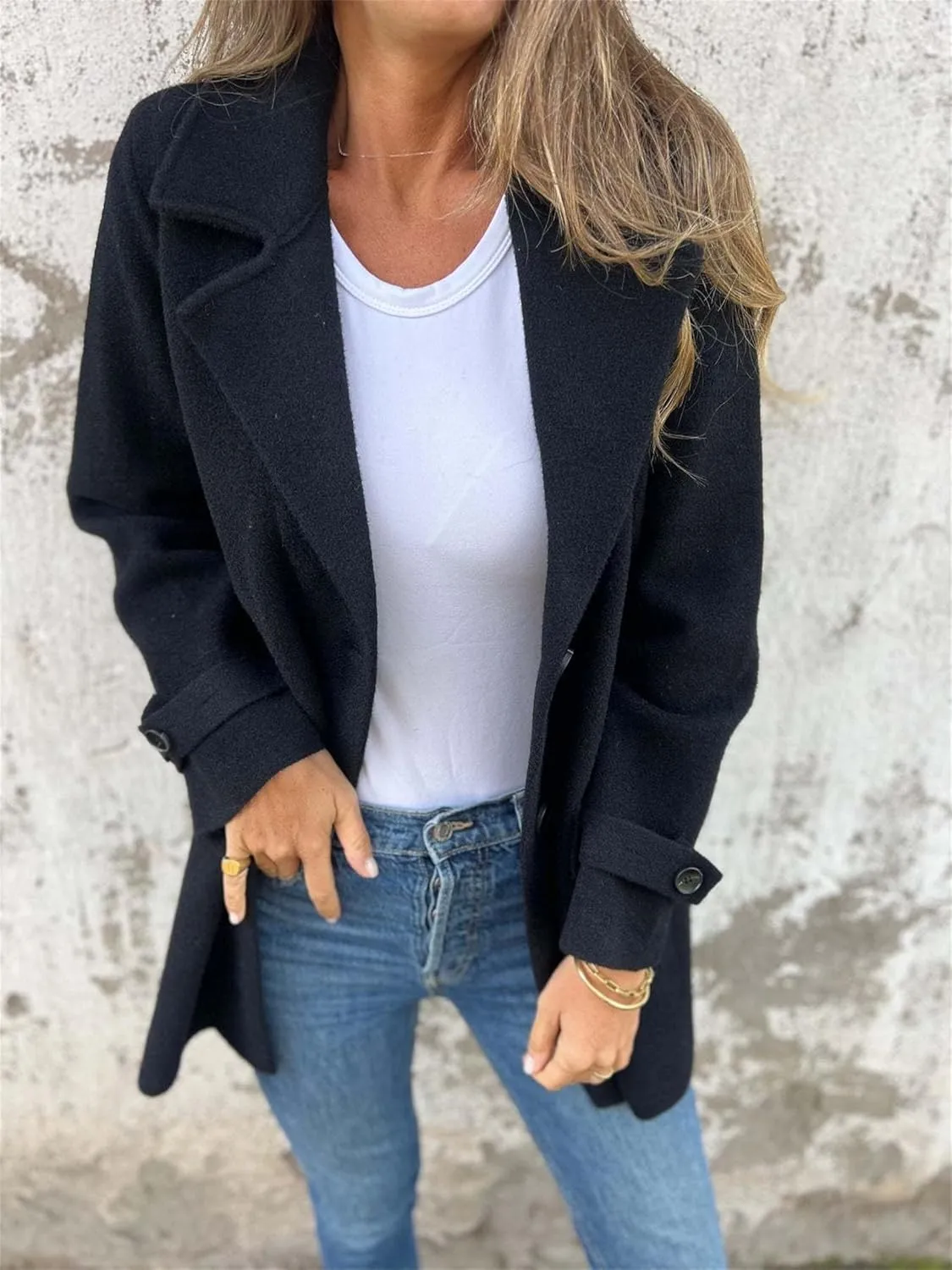 Solid Color Button Up Cardigan Trench Long Sleeve Solid Color Trench Coat Womens Single Breasted Trench Coat