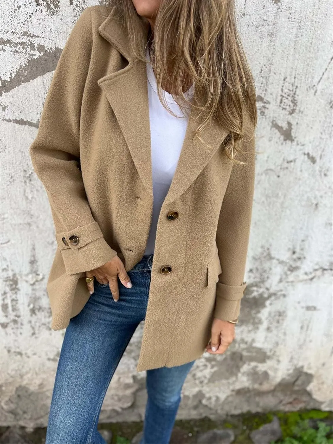 Solid Color Button Up Cardigan Trench Long Sleeve Solid Color Trench Coat Womens Single Breasted Trench Coat