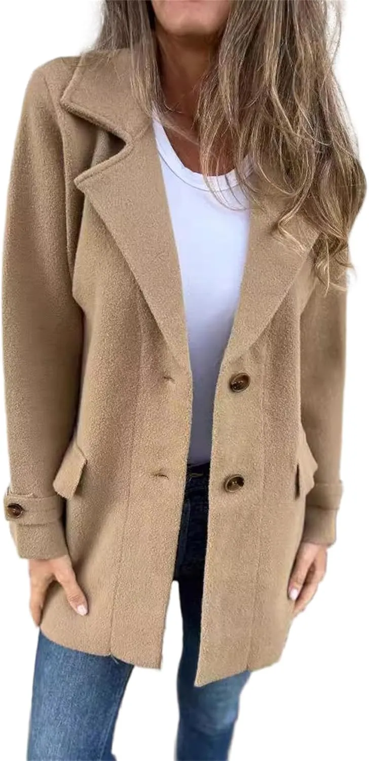 Solid Color Button Up Cardigan Trench Long Sleeve Solid Color Trench Coat Womens Single Breasted Trench Coat