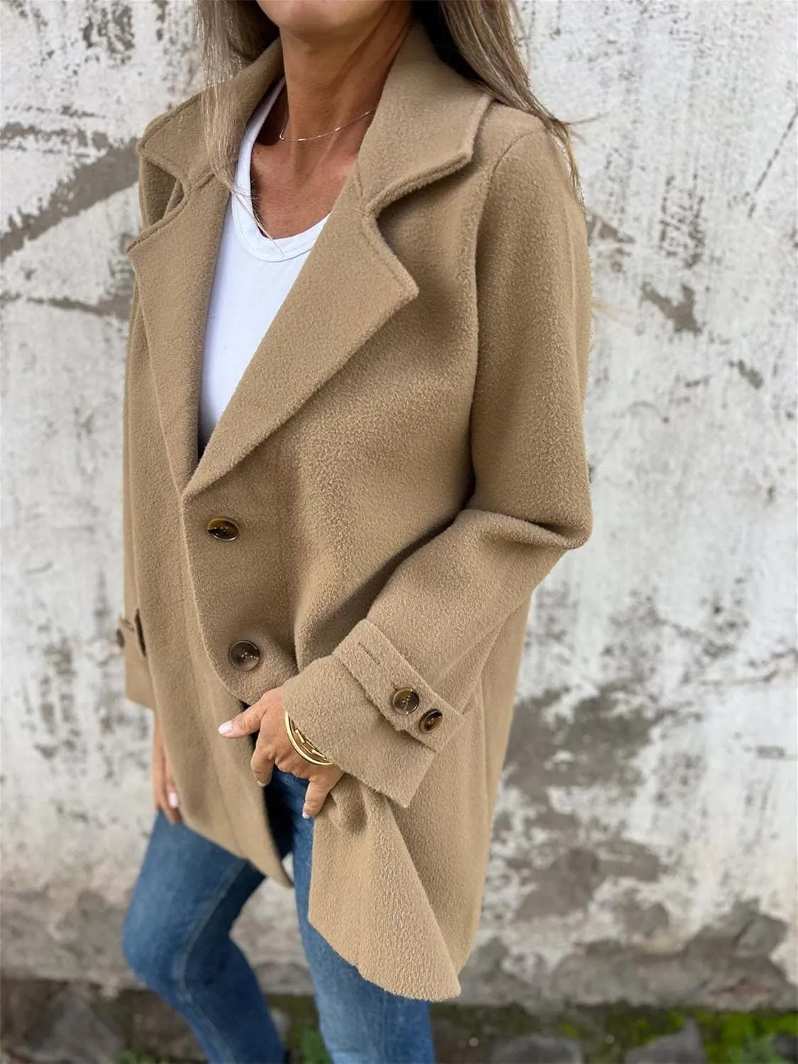 Solid Color Button Up Cardigan Trench Long Sleeve Solid Color Trench Coat Womens Single Breasted Trench Coat