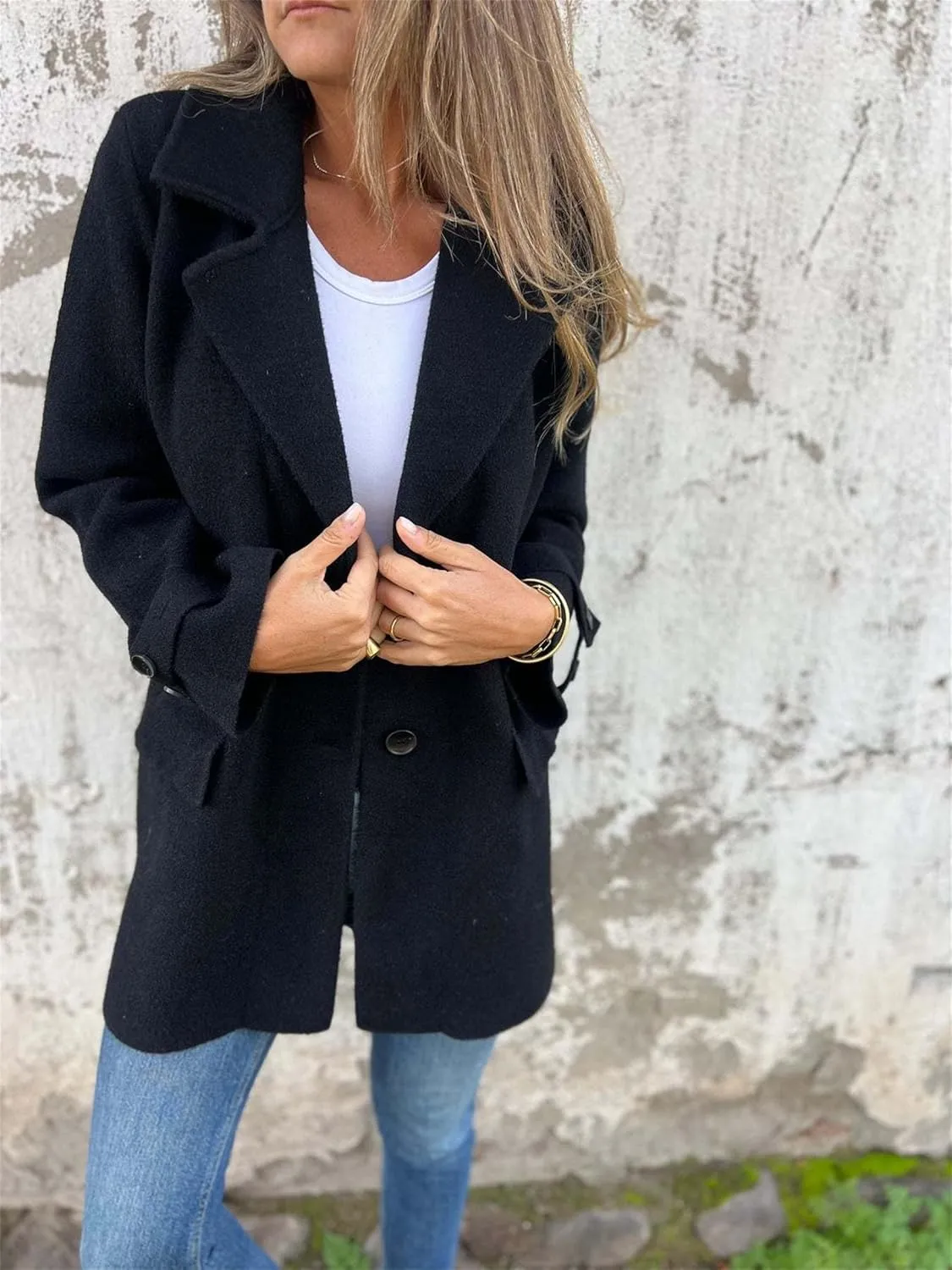 Solid Color Button Up Cardigan Trench Long Sleeve Solid Color Trench Coat Womens Single Breasted Trench Coat