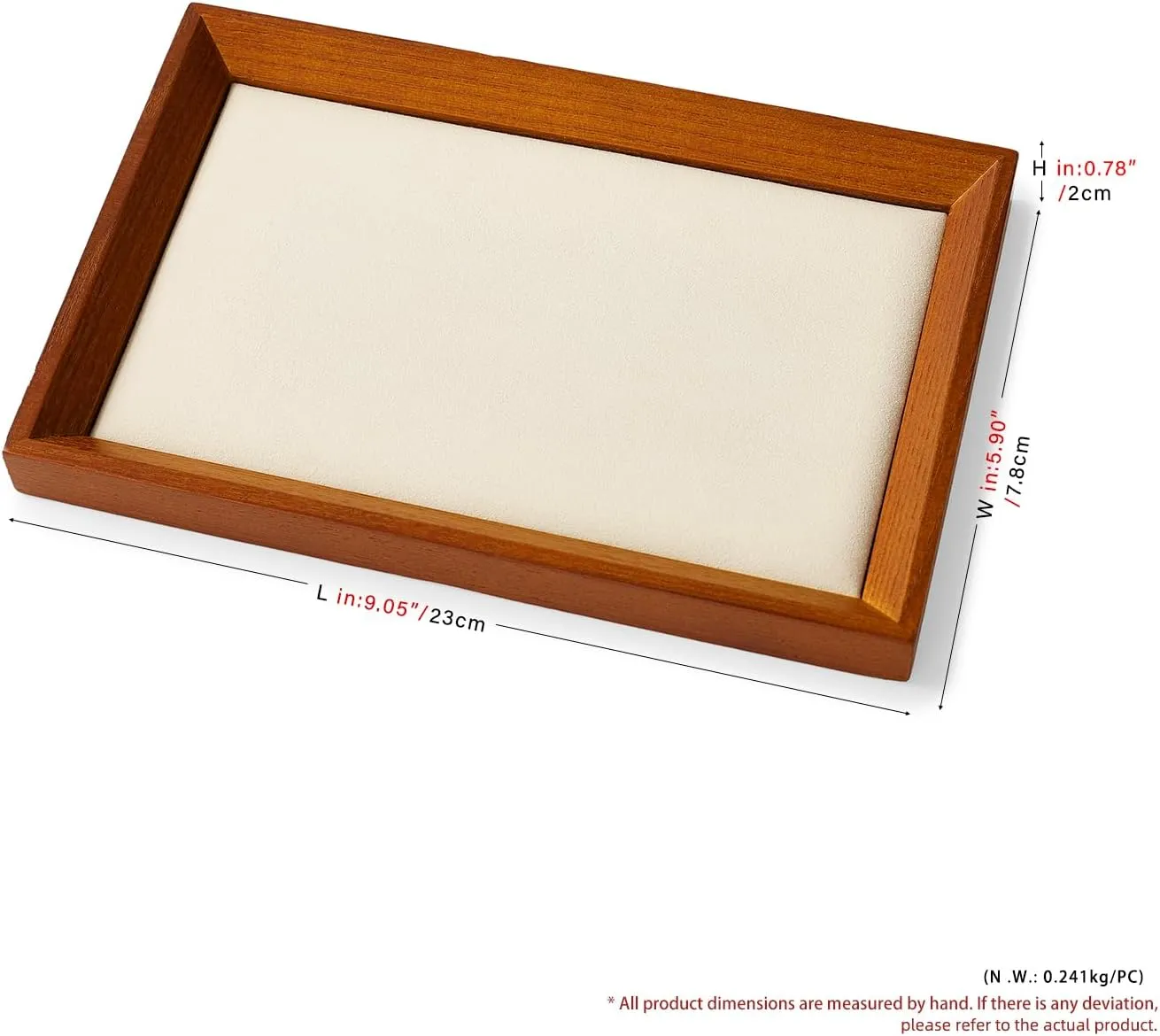 Solid Wood Flat Jewelry Tray, Jewelry Display Tray, Stackable Jewelry Trays Jewelry Drawer Organizer Tray Drawer Dresser Nightstand Organizer, Microfiber Valet Tray(Creamy-White, Medium)