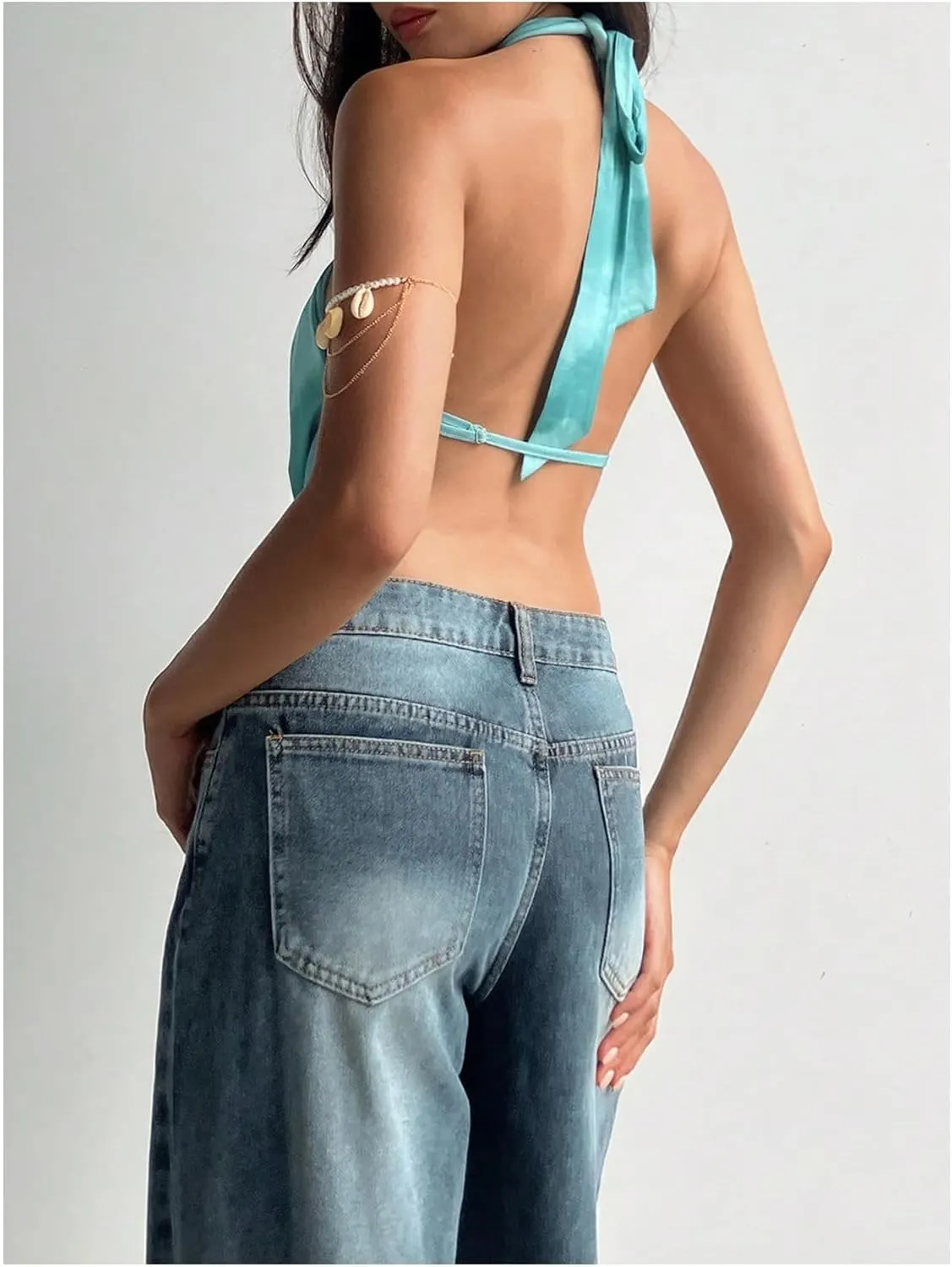 SOLY HUX Women's Sexy Cowl Neck Halter Tops Tie Open Back Camisoles Summer Crop Tops