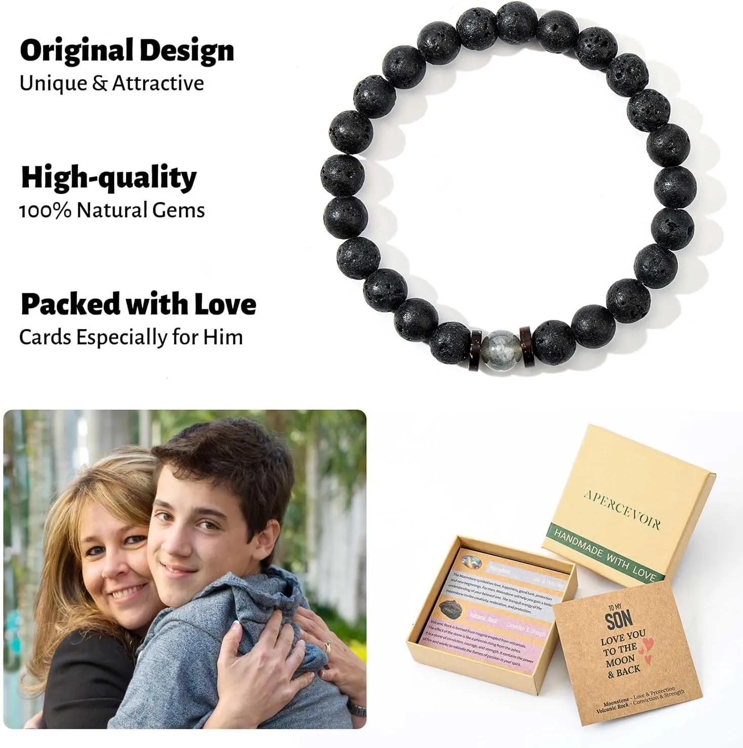Son & Daughter Gifts - Moonstone Bracelet Gift Set with Handmade Love Card