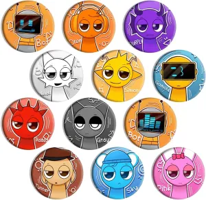 Sprunki Pins Set - 12 PCS Cute Character Pins, Kawaii Badge Collection, Perfect Birthday Party Decorations & Gifts for Kids, Boys, Girls (Individual Package)