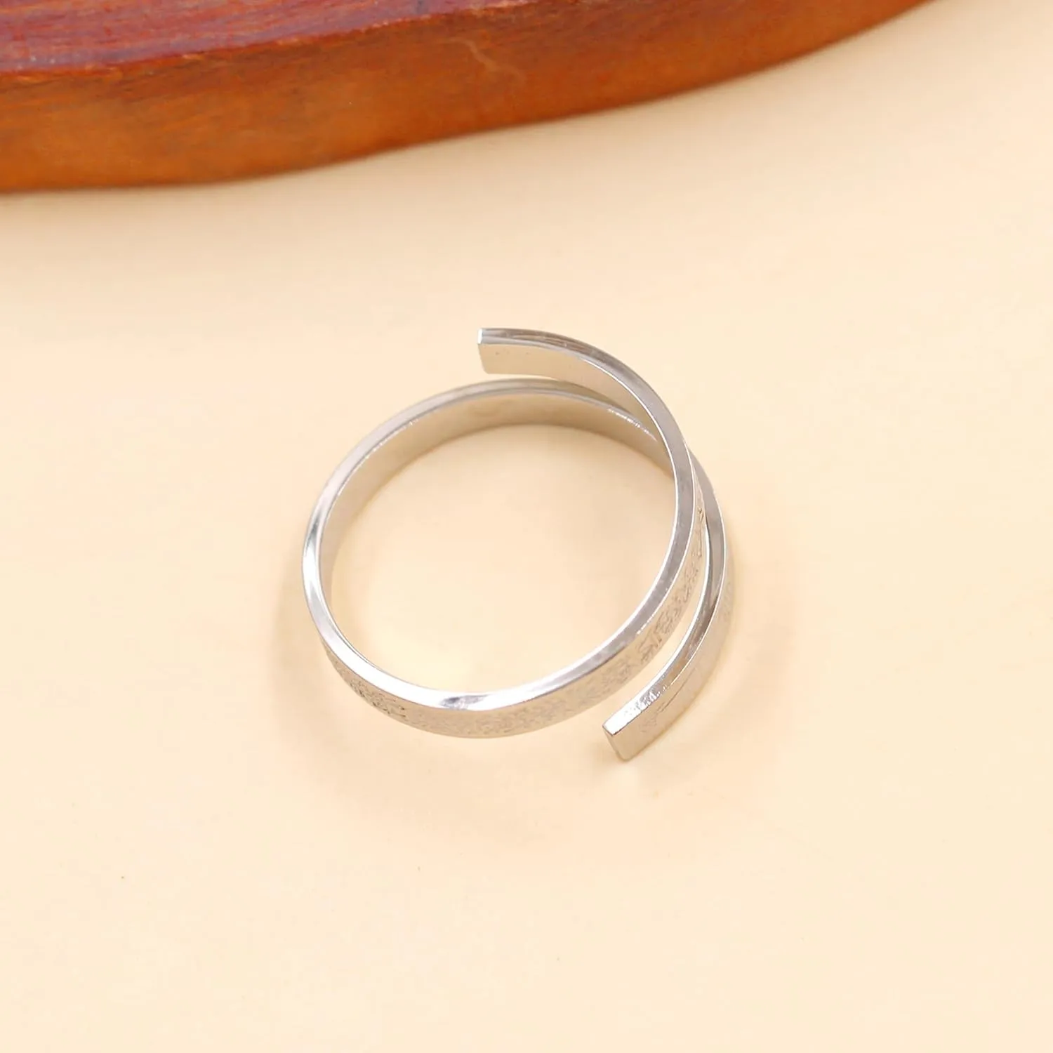 Stainless Steel Opened Adjustable Islamic Rings - 3mm Muslim Quran Scripture Wrap Ring for Women Men YA4978