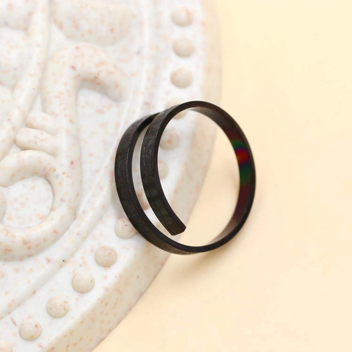 Stainless Steel Opened Adjustable Islamic Rings - 3mm Muslim Quran Scripture Wrap Ring for Women Men YA4978