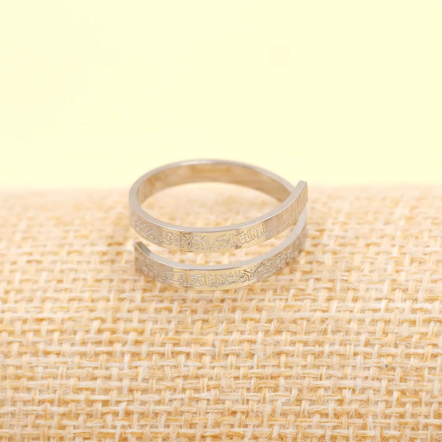 Stainless Steel Opened Adjustable Islamic Rings - 3mm Muslim Quran Scripture Wrap Ring for Women Men YA4978