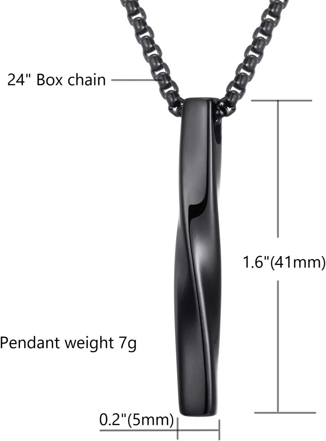 Stainless Steel Pendant Necklace for Men and Women, Unisex Twisted Cube Bar Pendant with Link Chain