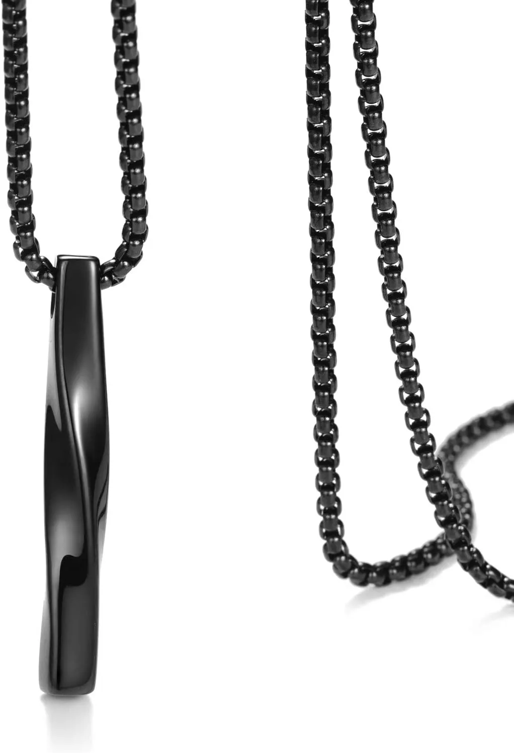 Stainless Steel Pendant Necklace for Men and Women, Unisex Twisted Cube Bar Pendant with Link Chain