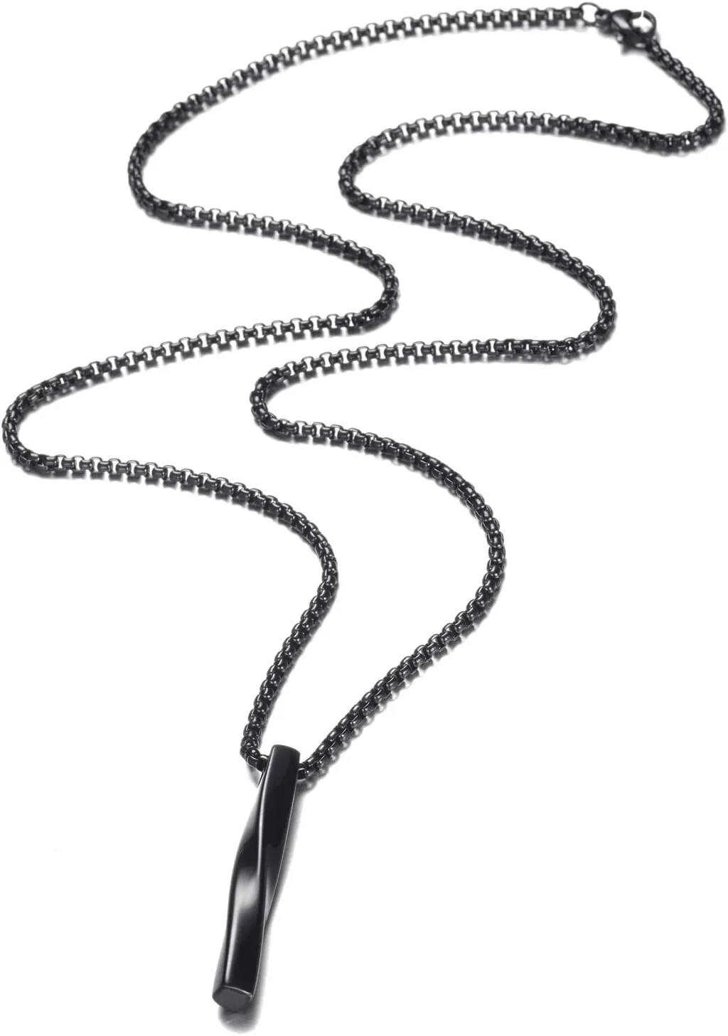 Stainless Steel Pendant Necklace for Men and Women, Unisex Twisted Cube Bar Pendant with Link Chain