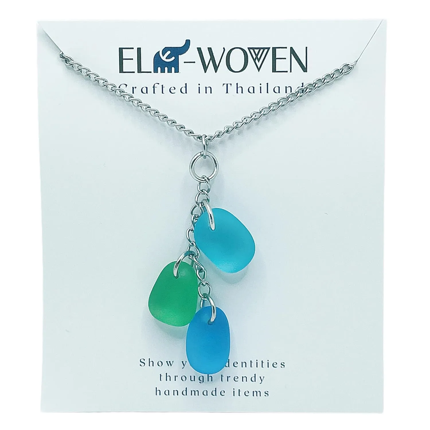 Stainless Steel Sea Glass Pendant Necklace  Sea Glass Jewelry  Turquoise Blue Gifts Beach Necklaces for Women Girls Men  Ocean Hawaiian Handmade Necklaces (December Birthstone) (Design C)