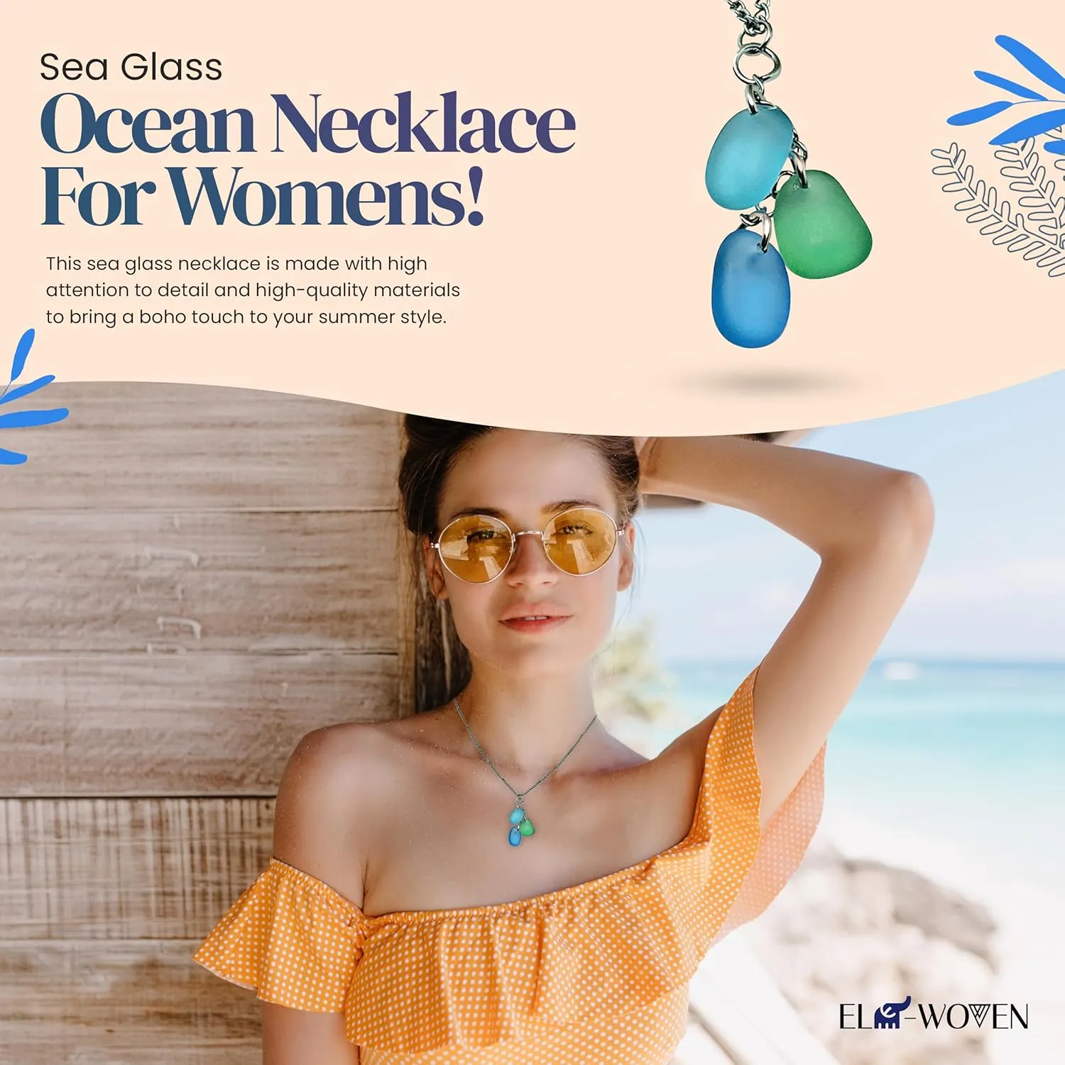 Stainless Steel Sea Glass Pendant Necklace  Sea Glass Jewelry  Turquoise Blue Gifts Beach Necklaces for Women Girls Men  Ocean Hawaiian Handmade Necklaces (December Birthstone) (Design C)