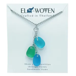 Stainless Steel Sea Glass Pendant Necklace  Sea Glass Jewelry  Turquoise Blue Gifts Beach Necklaces for Women Girls Men  Ocean Hawaiian Handmade Necklaces (December Birthstone) (Design C)