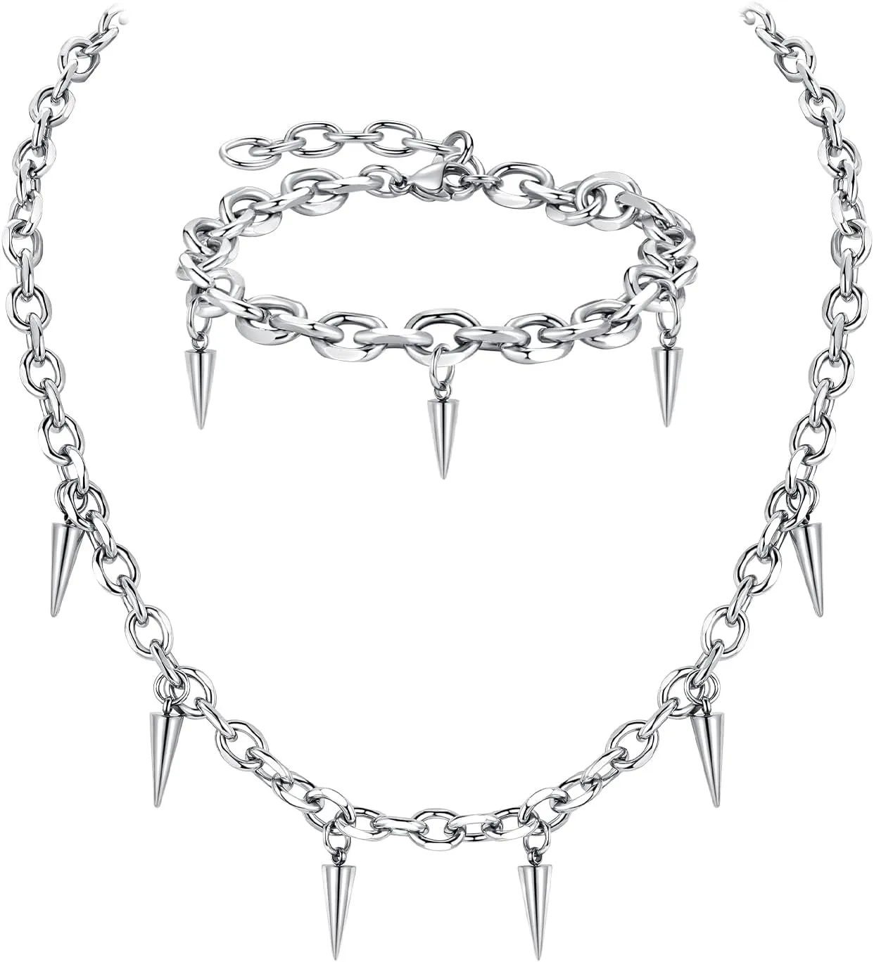 Stainless Steel Spike Goth Choker Rock Charm Necklace Paperclip Necklace Punk Jewelry Chain Necklace