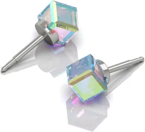 Stainless Steel Stud Earrings Hypoallergenic Cube Crystal Fashion Jewelry Gift for Women - 1 Pair