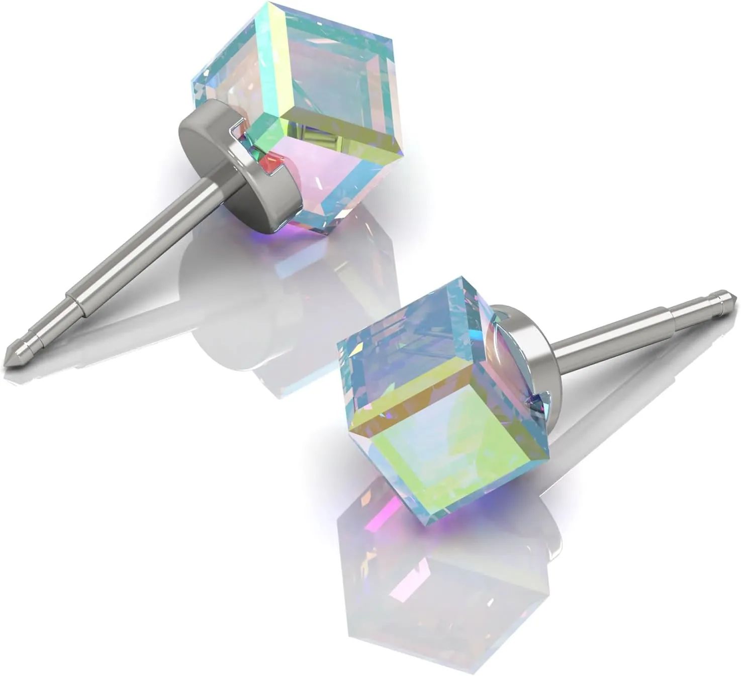 Stainless Steel Stud Earrings Hypoallergenic Cube Crystal Fashion Jewelry Gift for Women - 1 Pair