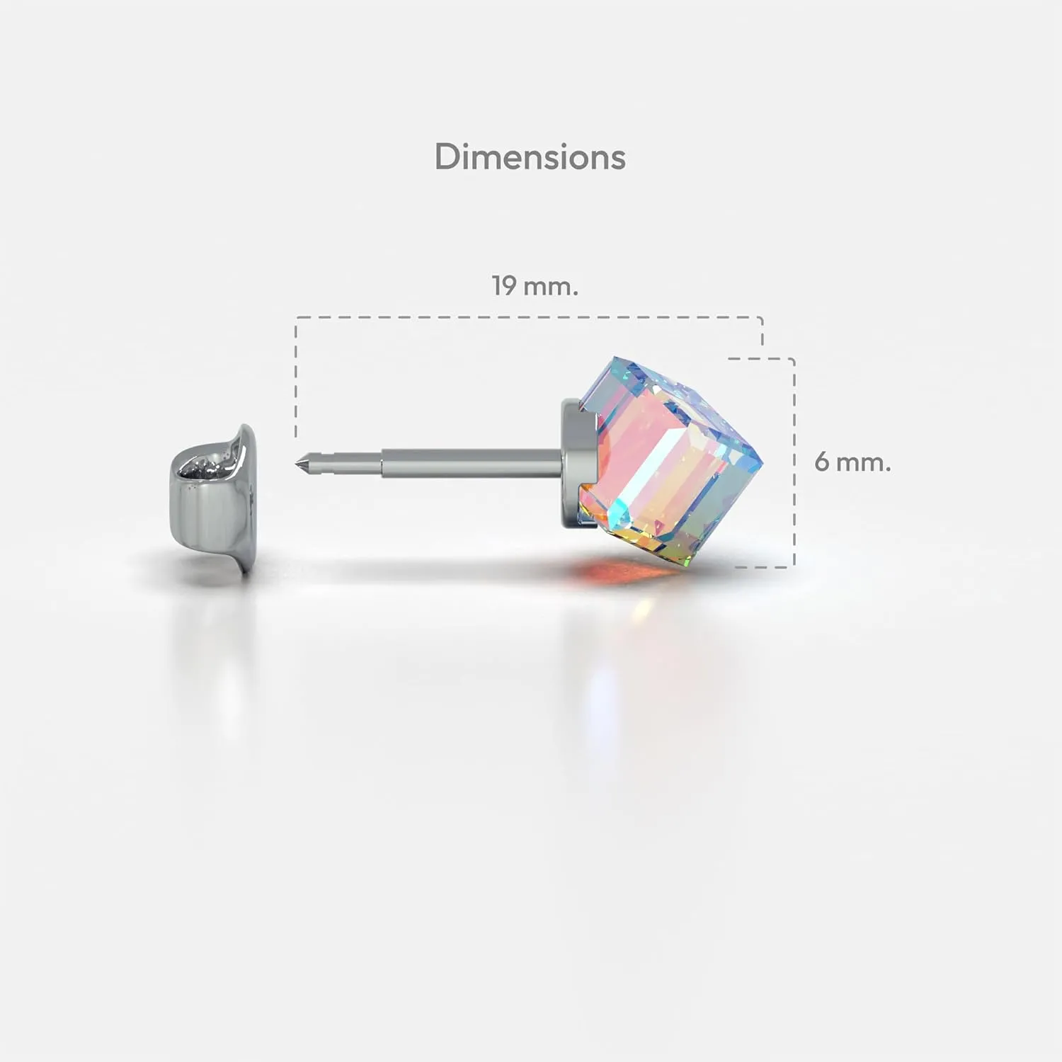 Stainless Steel Stud Earrings Hypoallergenic Cube Crystal Fashion Jewelry Gift for Women - 1 Pair