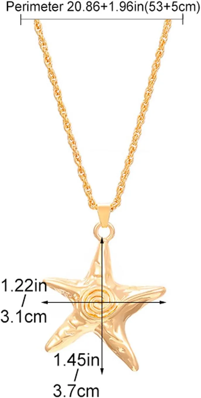 Starfish Necklace for Women Dainty Swirl Summer Beach Ocean Pendant Necklace Stainless Steel Aesthetic Starfish Charm Necklace Trendy Vacation Star Jewelry