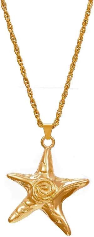 Starfish Necklace for Women Dainty Swirl Summer Beach Ocean Pendant Necklace Stainless Steel Aesthetic Starfish Charm Necklace Trendy Vacation Star Jewelry
