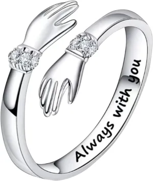 Sterling Silver Hug Ring for Women Teen Girls, Adjustable Ring Jewelry Mothers Day Birthday Gifts for Daughters Sister Wife