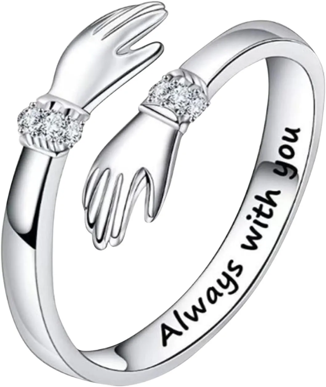 Sterling Silver Hug Ring for Women Teen Girls, Adjustable Ring Jewelry Mothers Day Birthday Gifts for Daughters Sister Wife