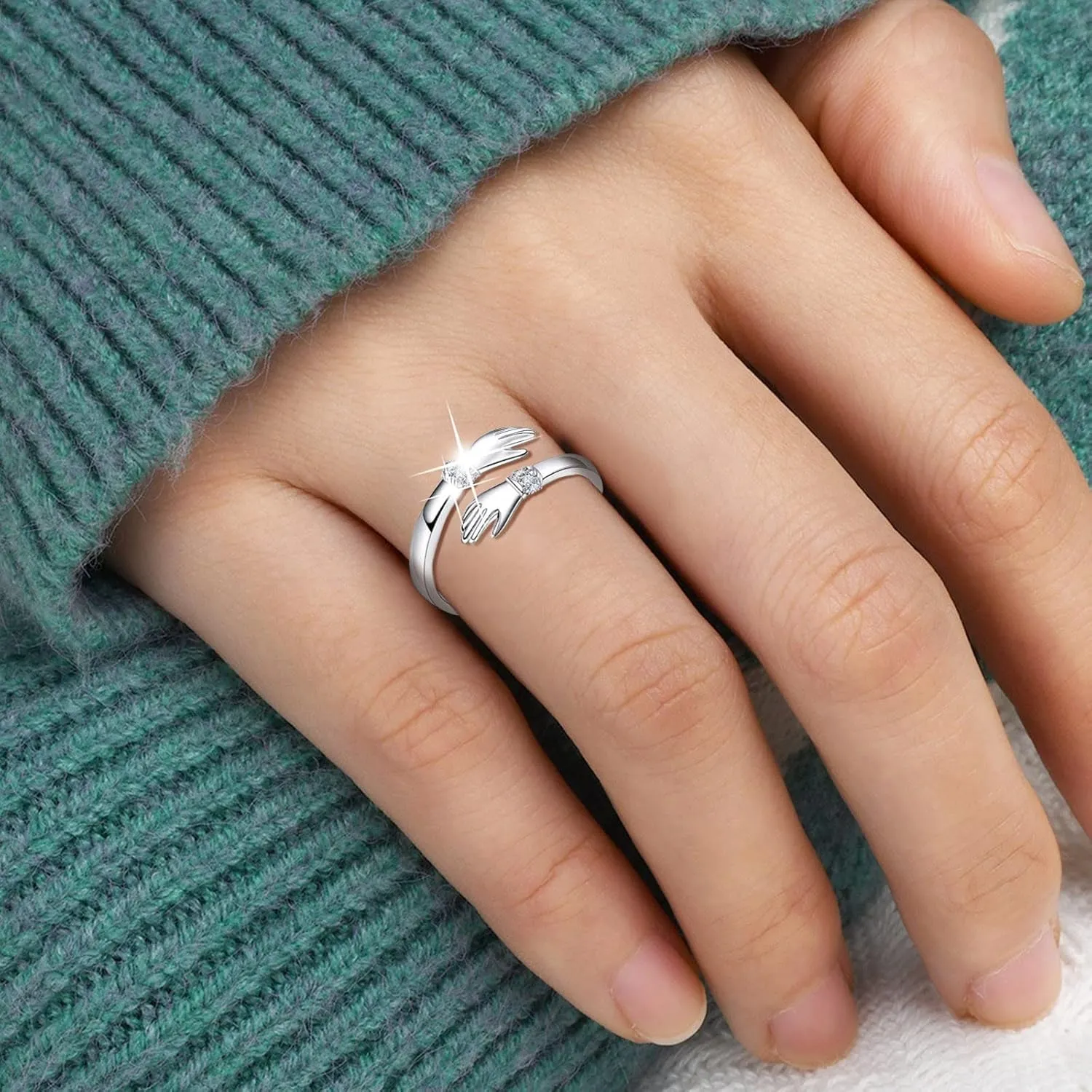 Sterling Silver Hug Ring for Women Teen Girls, Adjustable Ring Jewelry Mothers Day Birthday Gifts for Daughters Sister Wife