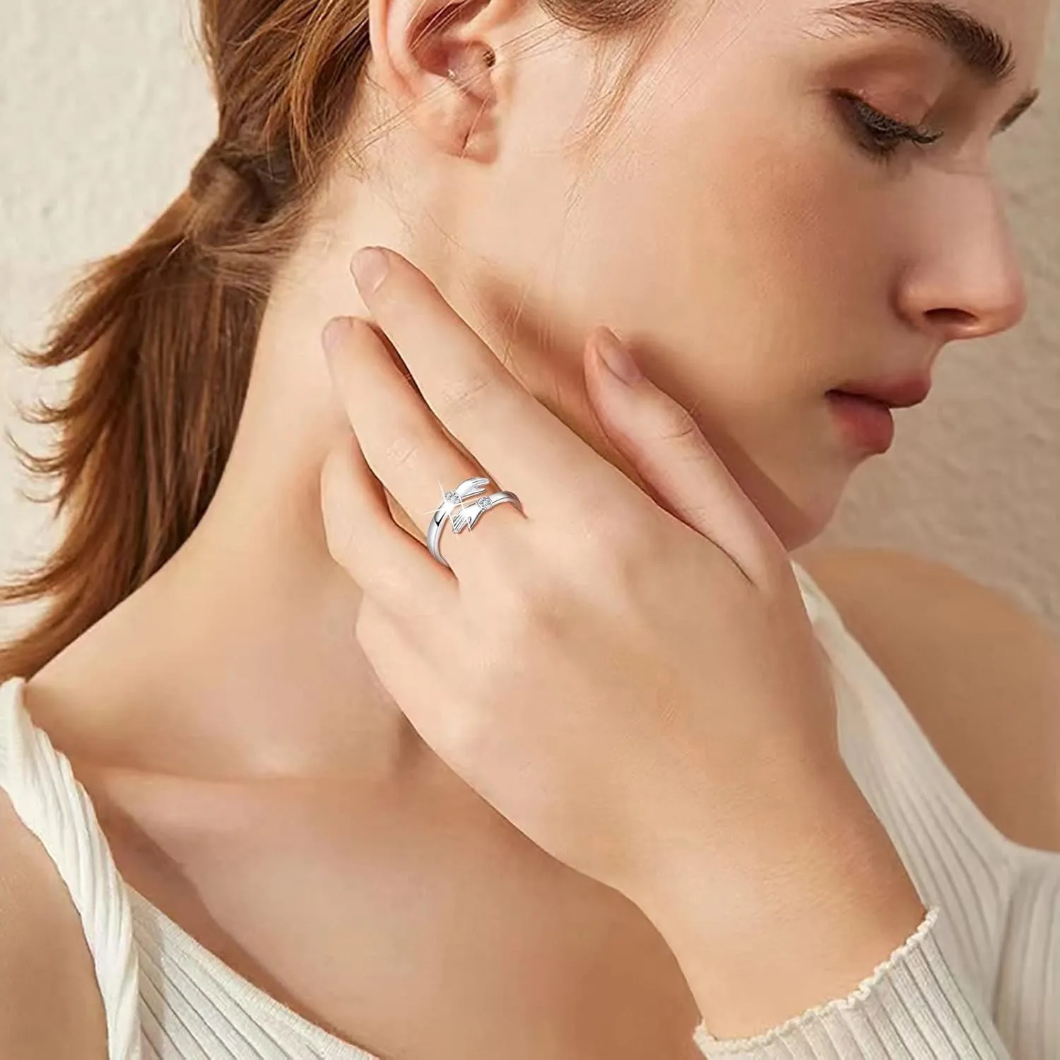 Sterling Silver Hug Ring for Women Teen Girls, Adjustable Ring Jewelry Mothers Day Birthday Gifts for Daughters Sister Wife