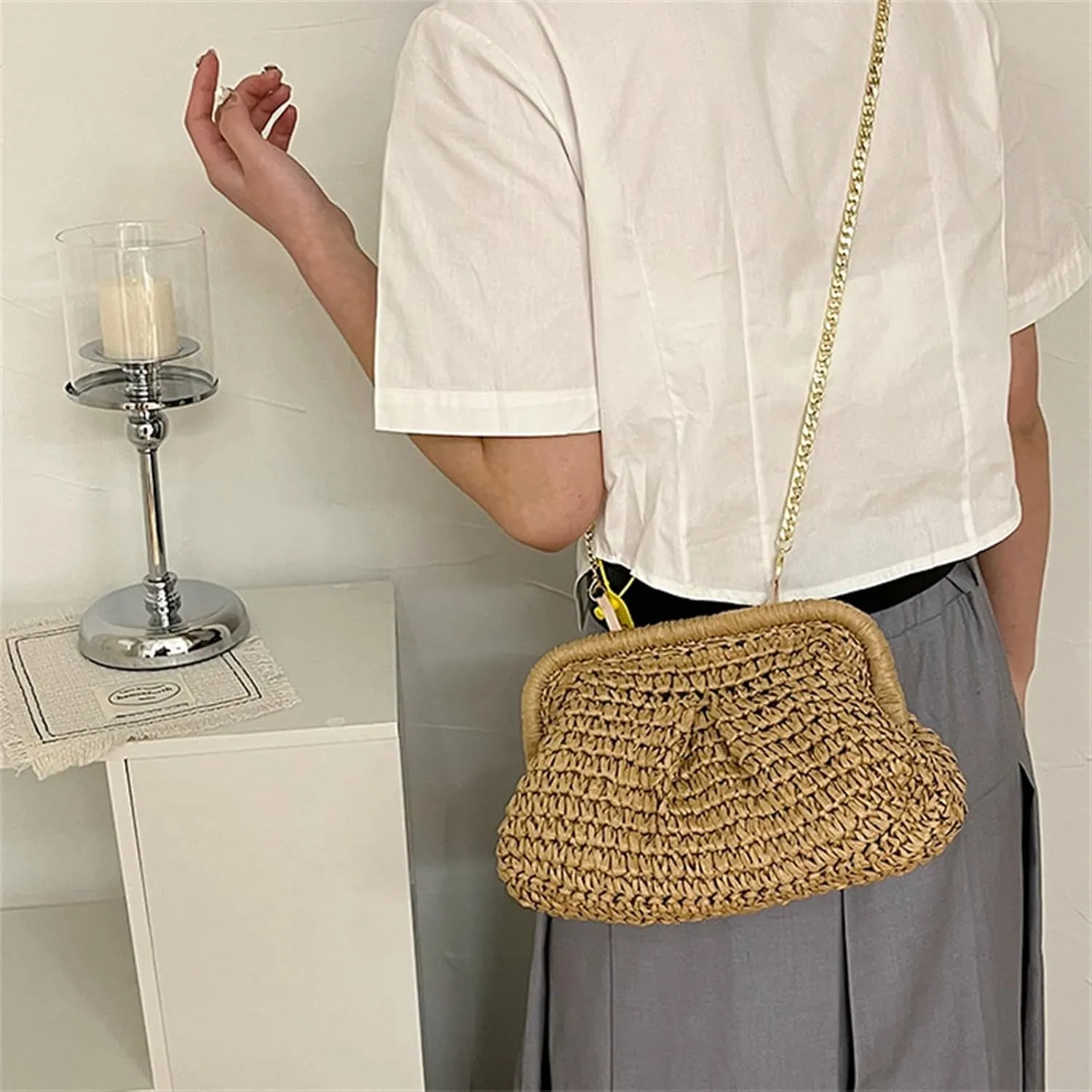 Straw Shoulder Bag for Women Handmade Hobo Bags Casual Crossbody Bag Woven Handbags Purse for Summer Travel Beach Bag