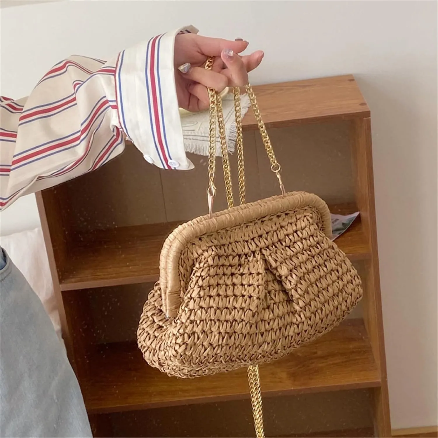 Straw Shoulder Bag for Women Handmade Hobo Bags Casual Crossbody Bag Woven Handbags Purse for Summer Travel Beach Bag