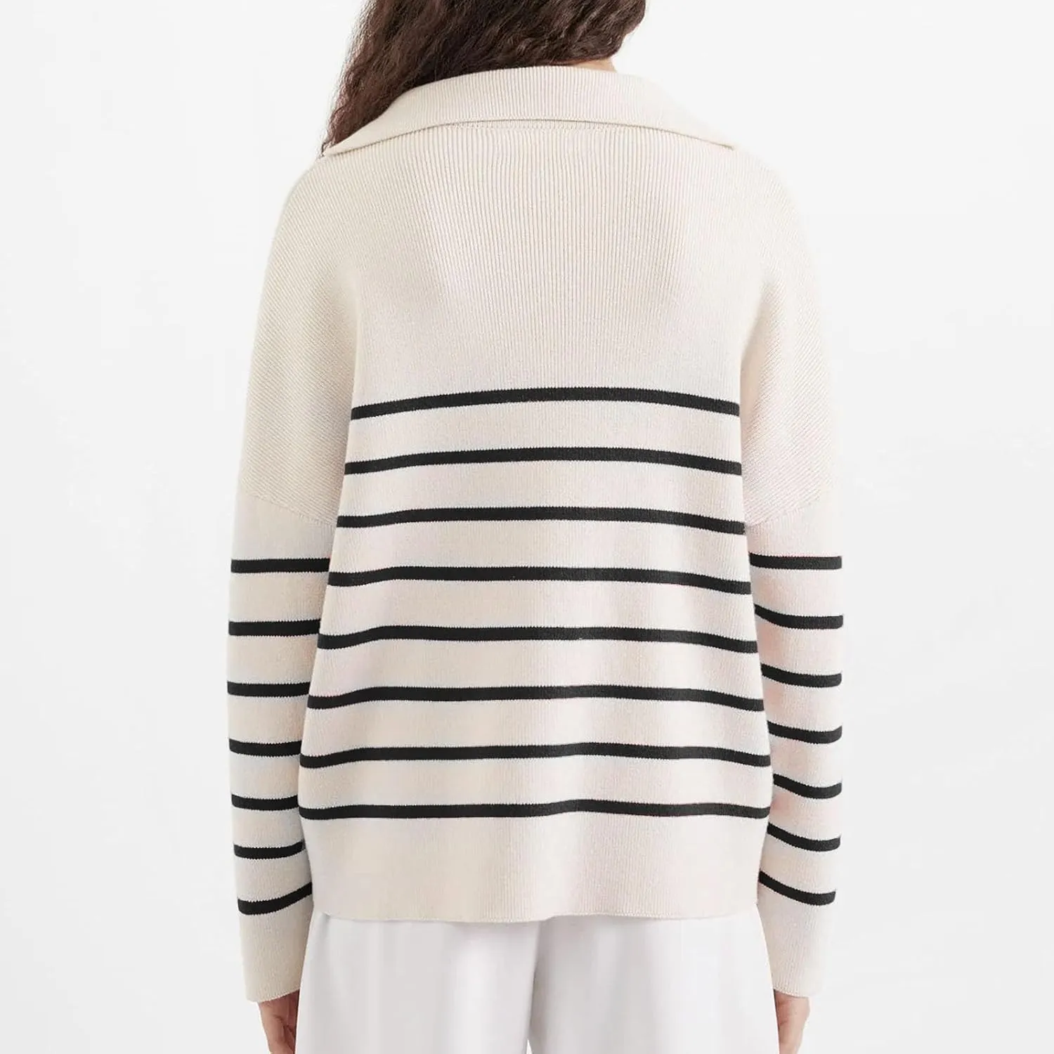 Striped Sweater Women Casual Long Sleeve Fall Sweaters V Neck Soft Ribbed Knitted Oversized Pullover Loose Fit Jumper