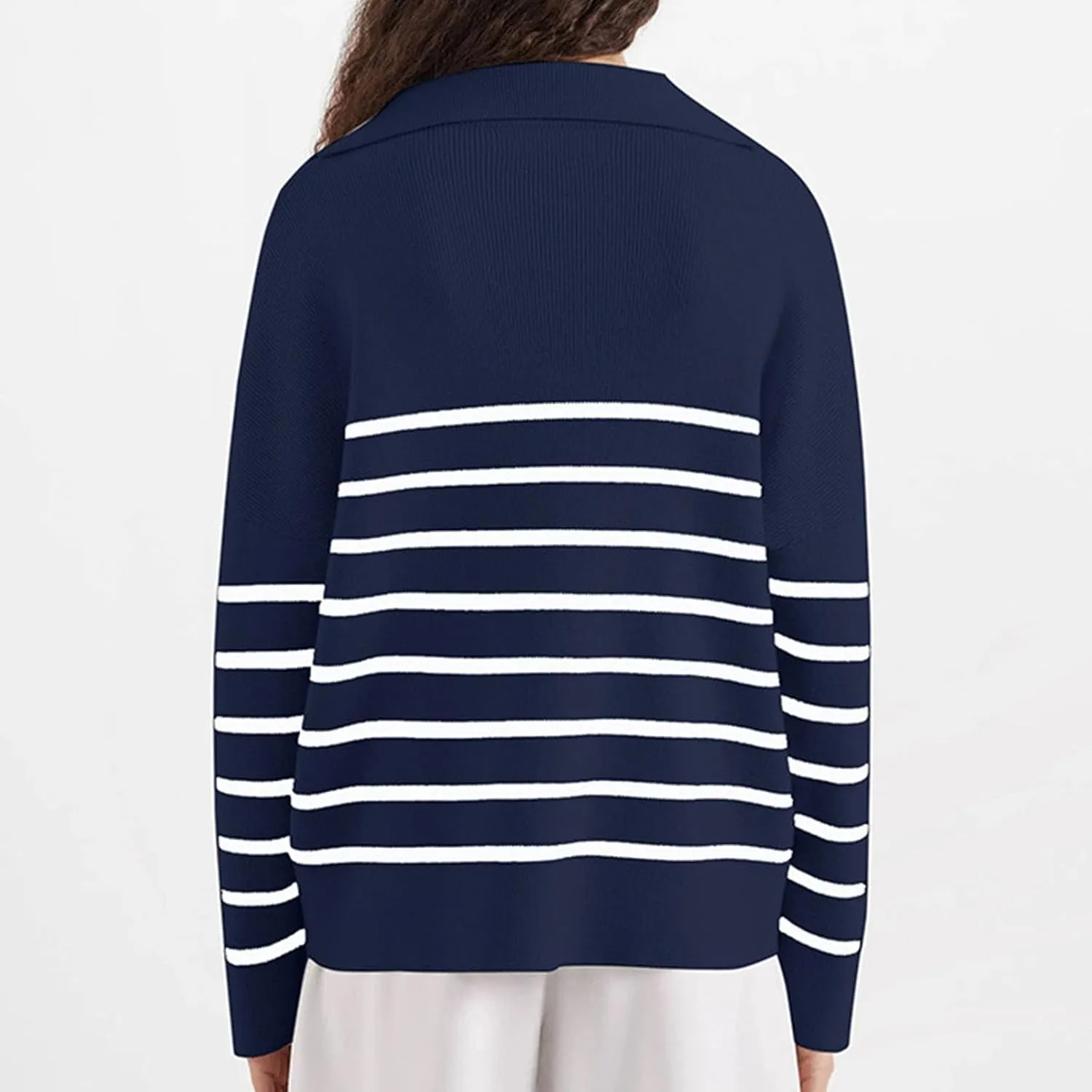 Striped Sweater Women Casual Long Sleeve Fall Sweaters V Neck Soft Ribbed Knitted Oversized Pullover Loose Fit Jumper