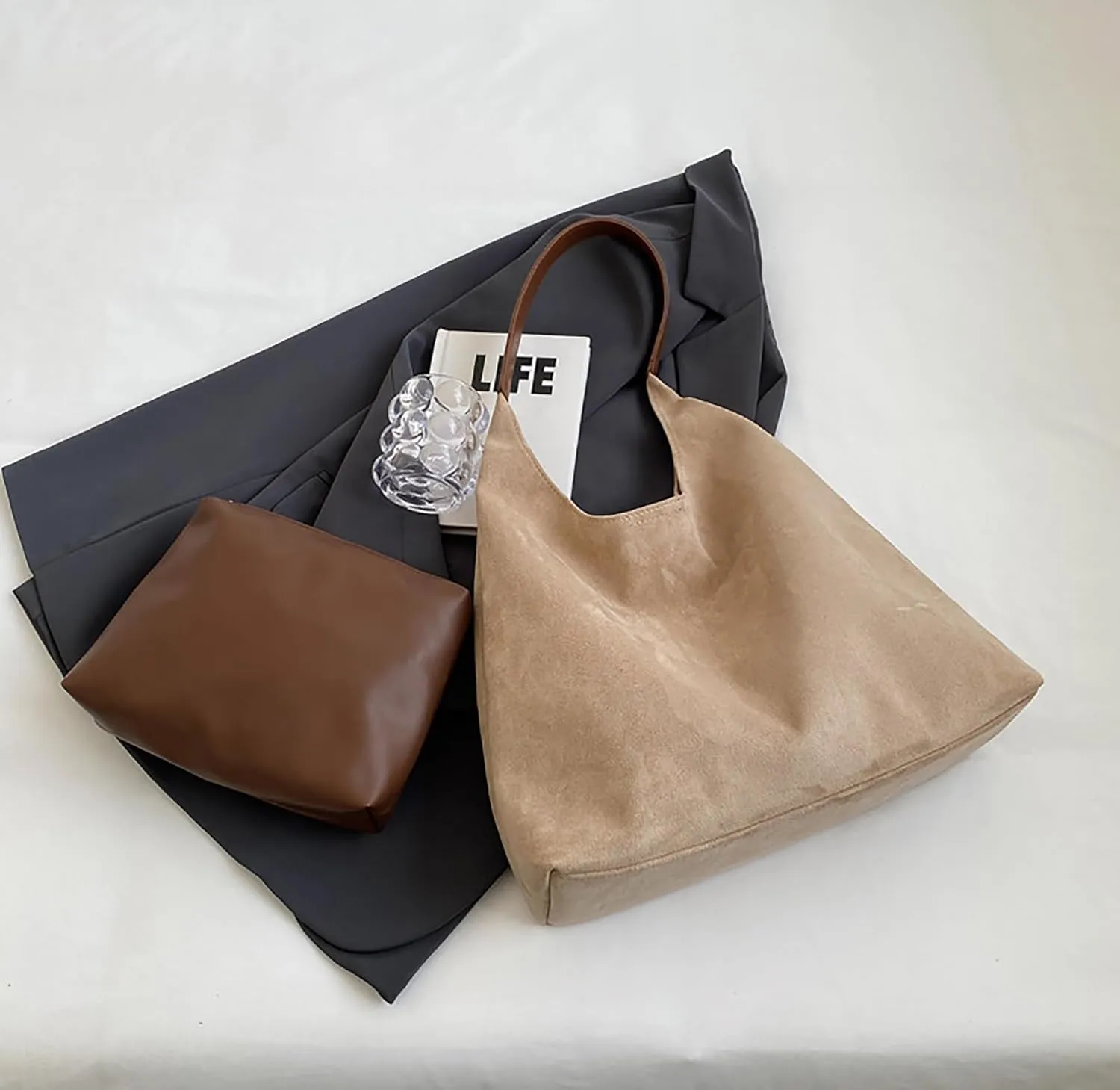 Suede Bag for Women Brown Suede Bag Large Suede Handbags Leisure Suede Hobo Bag for Work Travel Shopping