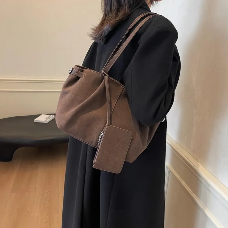 Suede Bag for Women Brown Suede Bag Suede Purse Hobo Slouchy Suede Handbag, 2024 Fall Purses Retro Vintage Handbag