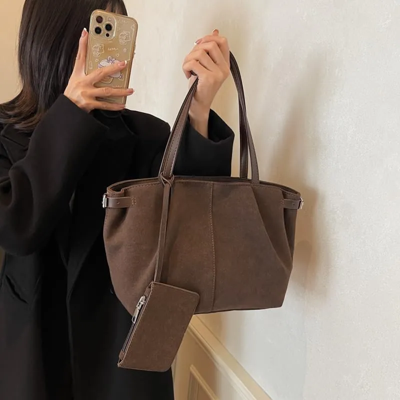 Suede Bag for Women Brown Suede Bag Suede Purse Hobo Slouchy Suede Handbag, 2024 Fall Purses Retro Vintage Handbag