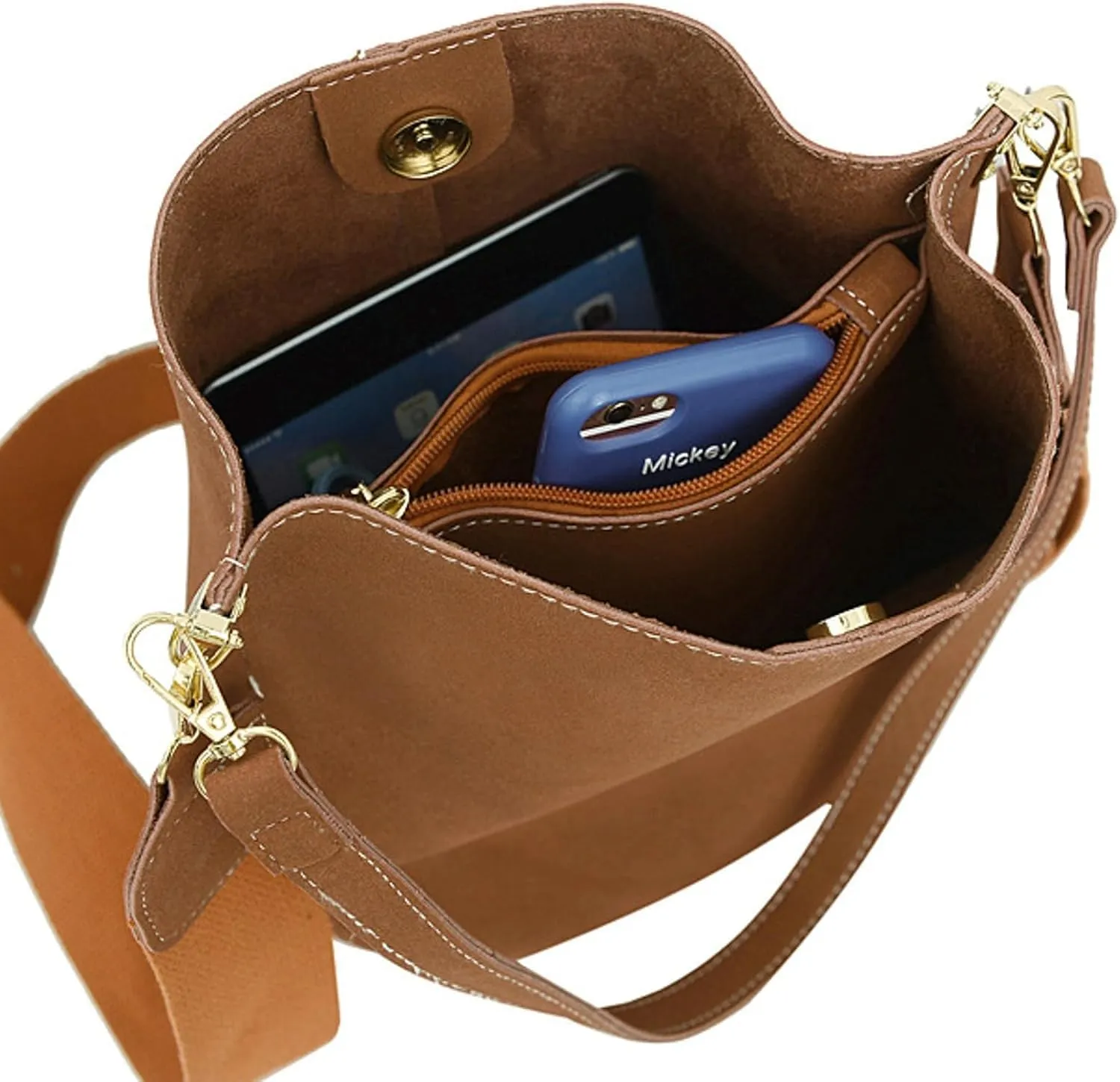 Suede Bucket Bag for Women 2024 Fall Fashion Suede Work Tote Bag Suede Crossbody Bag Brown Suede Handbag
