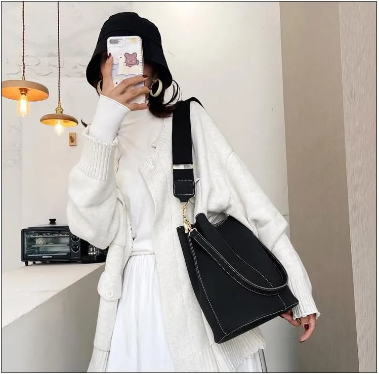 Suede Bucket Bag for Women 2024 Fall Fashion Suede Work Tote Bag Suede Crossbody Bag Brown Suede Handbag